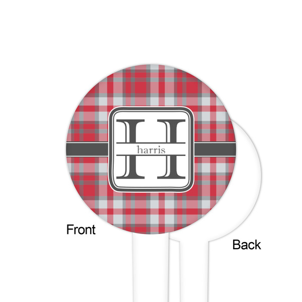 Red & Gray Plaid White Plastic 4" Food Pick - Round - Single Sided - Front & Back