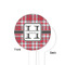 Red & Gray Plaid White Plastic 4" Food Pick - Round - Single Sided - Front & Back