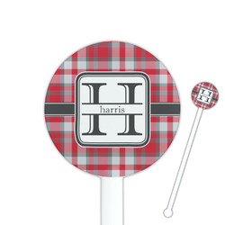 Red & Gray Plaid 5.5" Round Plastic Stir Sticks - White - Double Sided (Personalized)