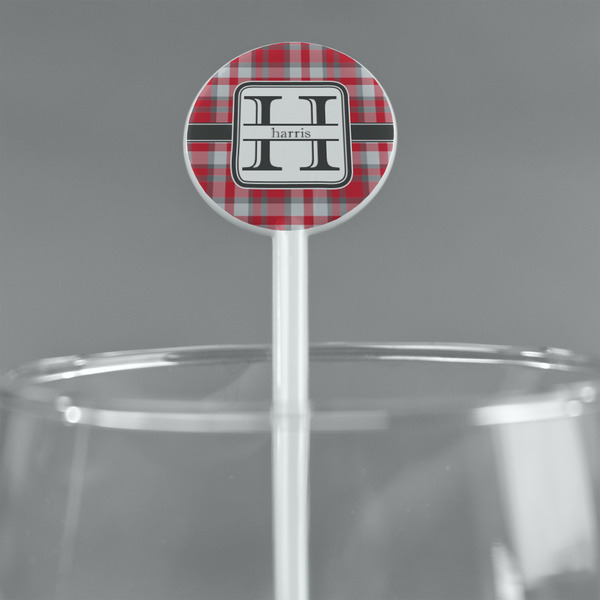 Red & Gray Plaid White Plastic 5.5" Stir Stick - Round - Main