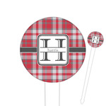 Red & Gray Plaid Cocktail Picks - Round Plastic (Personalized)