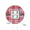 Red & Gray Plaid White Plastic 6" Food Pick - Round - Single Sided - Front & Back