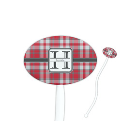 Red & Gray Plaid 7" Oval Plastic Stir Sticks - White - Single Sided (Personalized)