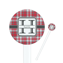 Red & Gray Plaid 7" Round Plastic Stir Sticks - White - Double Sided (Personalized)