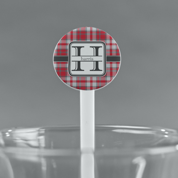 Red & Gray Plaid White Plastic 7" Stir Stick - Round - Main