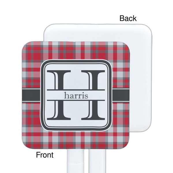Red & Gray Plaid White Plastic Stir Stick - Single Sided - Square - Approval