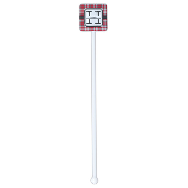 Red & Gray Plaid White Plastic Stir Stick - Single Sided - Square - Single Stick