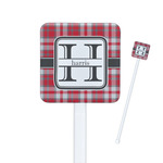 Red & Gray Plaid Square Plastic Stir Sticks (Personalized)