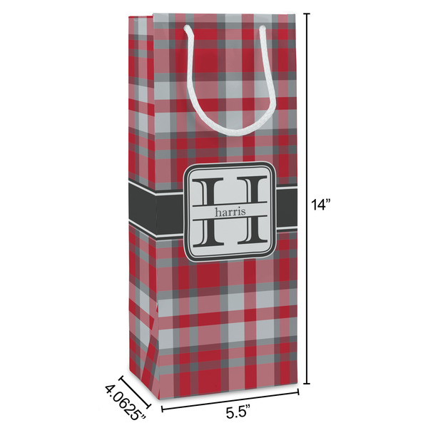 Red & Gray Plaid Wine Gift Bag - Dimensions
