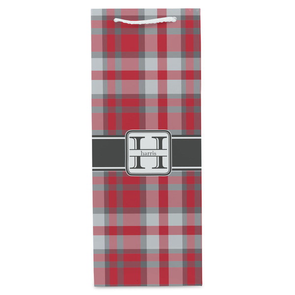 Red & Gray Plaid Wine Gift Bag - Matte - Front