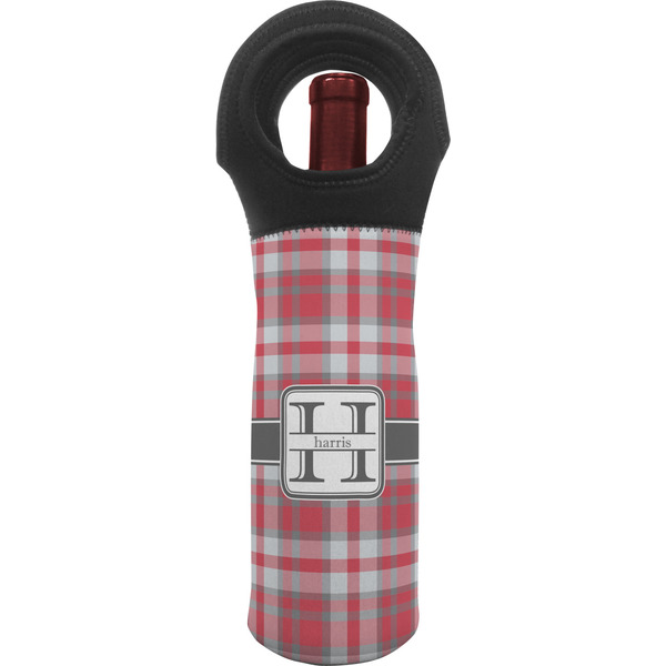 Custom Red & Gray Plaid Wine Tote Bag (Personalized)
