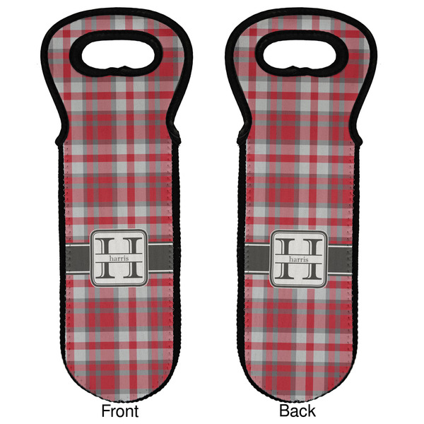 Red & Gray Plaid Wine Tote Front & Back