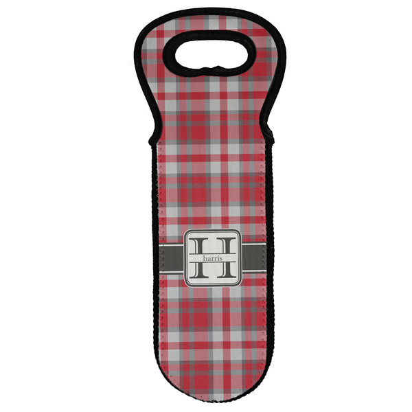 Custom Red & Gray Plaid Wine Tote Bag (Personalized)