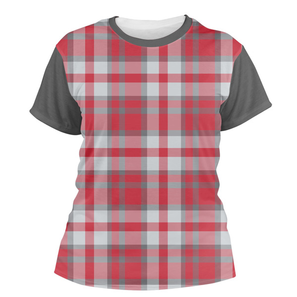 Custom Red & Gray Plaid Women's Crew T-Shirt - X Large