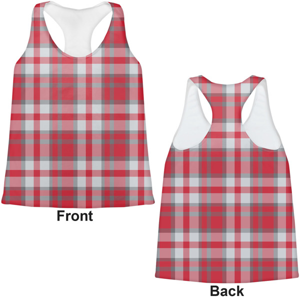 Red & Gray Plaid Womens Racerback Tank Tops - Medium - Front and Back