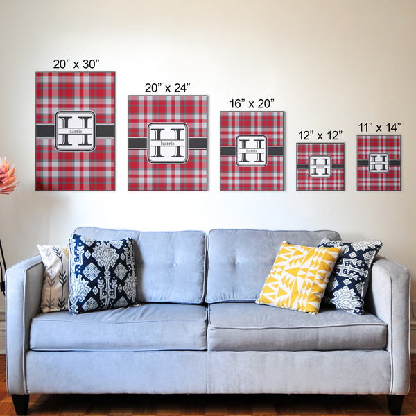 Red & Gray Plaid Wood Prints - Size Comparison