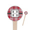 Red & Gray Plaid Wooden 4" Food Pick - Round - Closeup