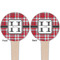 Red & Gray Plaid Wooden 4" Food Pick - Round - Double Sided - Front & Back