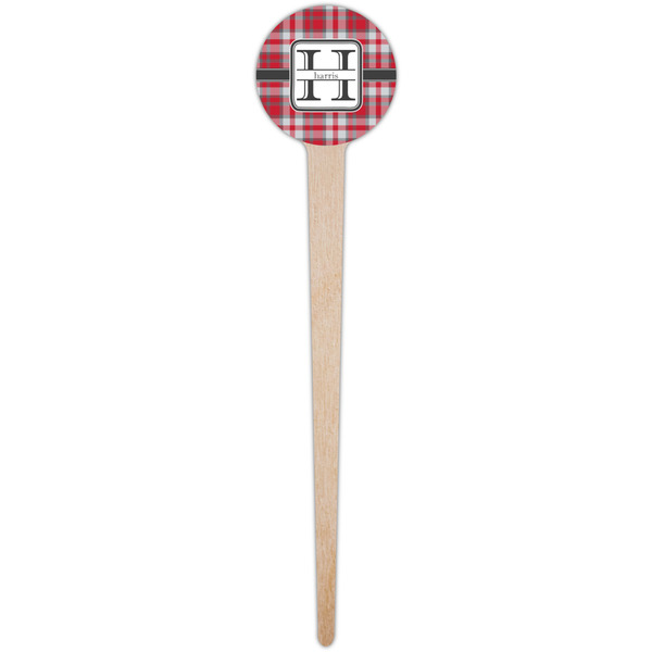 Red & Gray Plaid Wooden 4" Food Pick - Round - Single Pick