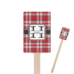 Red & Gray Plaid 6.25" Rectangle Wooden Stir Sticks - Single Sided (Personalized)