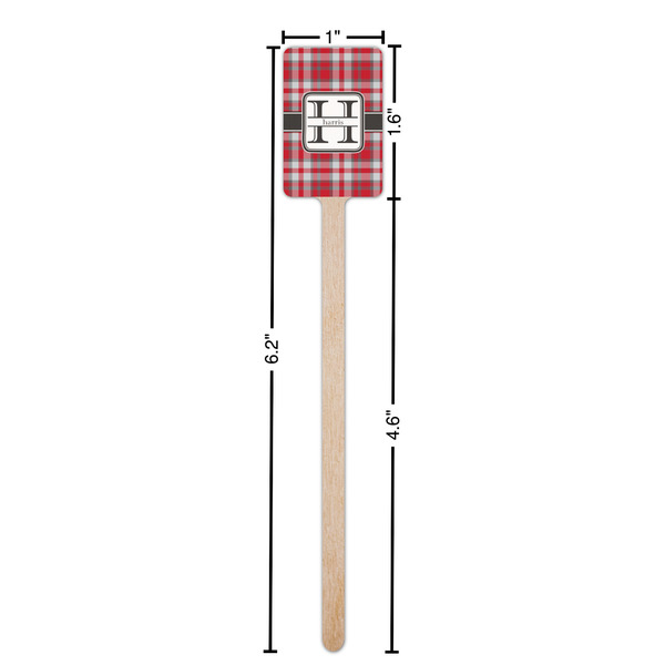 Red & Gray Plaid Wooden 6.25" Stir Stick - Rectangular - Dimensions