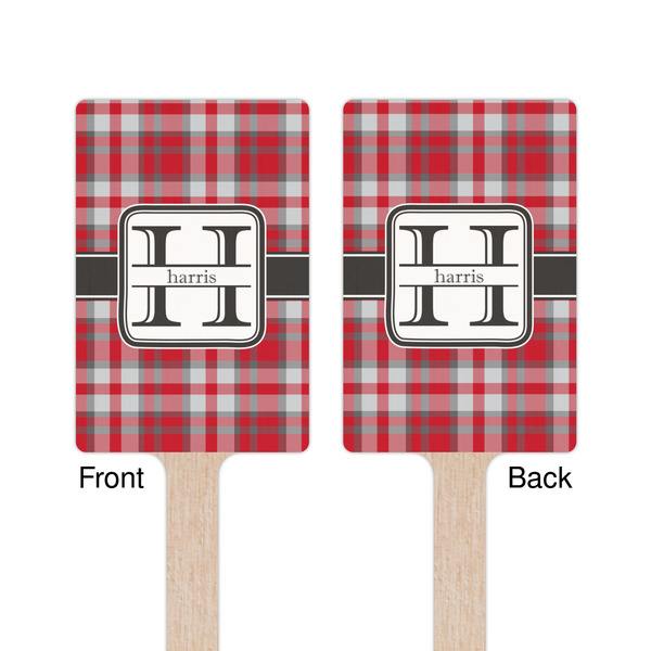 Red & Gray Plaid Wooden 6.25" Stir Stick - Rectangular - Double Sided - Front & Back