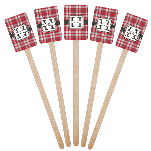 Red & Gray Plaid Wooden 6.25" Stir Stick - Rectangular - Fan View