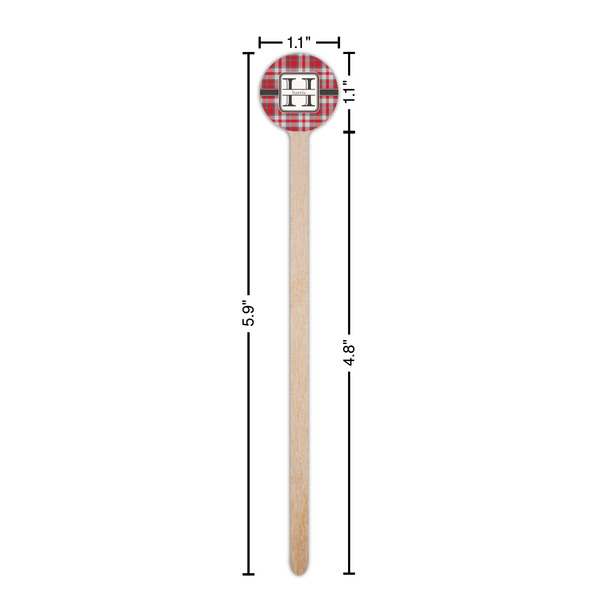 Red & Gray Plaid Wooden 6" Stir Stick - Round - Dimensions