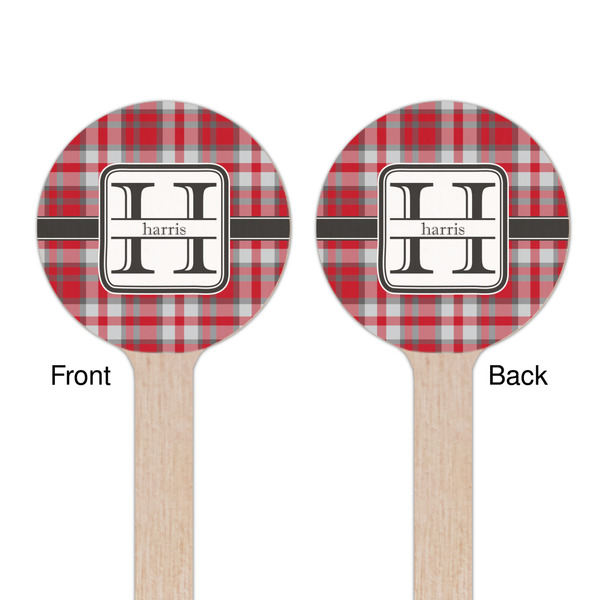 Red & Gray Plaid Wooden 7.5" Stir Stick - Round - Double Sided - Front & Back