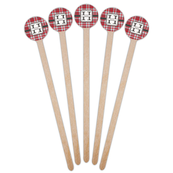 Red & Gray Plaid Wooden 7.5" Stir Stick - Round - Fan View