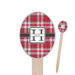 Red & Gray Plaid Oval Wooden Food Picks (Personalized)