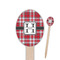 Red & Gray Plaid Wooden Food Pick - Oval - Closeup