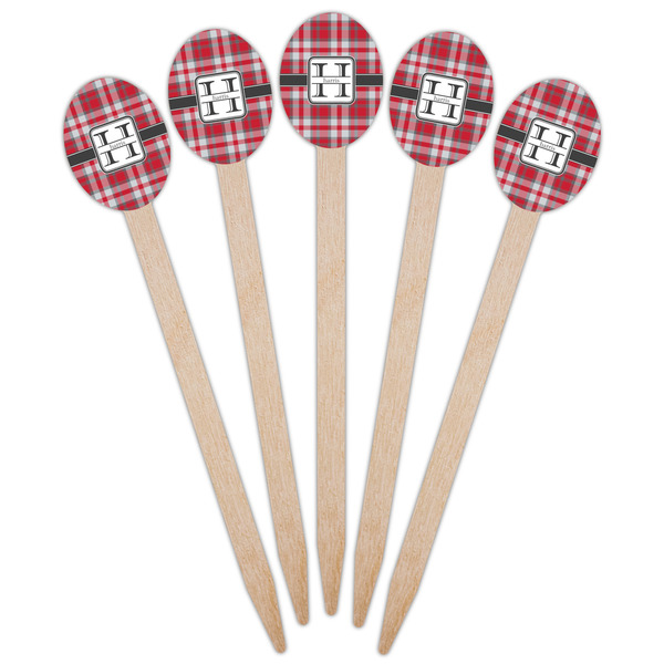 Red & Gray Plaid Wooden Food Pick - Oval - Fan View
