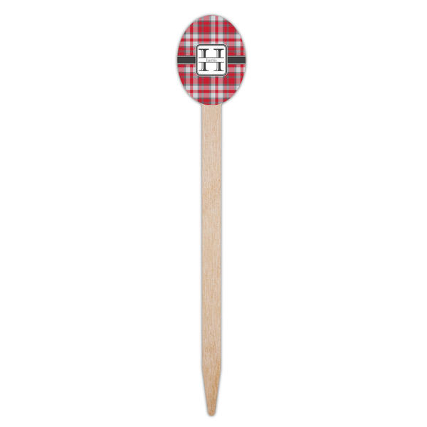 Red & Gray Plaid Wooden Food Pick - Oval - Single Pick