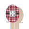 Red & Gray Plaid Wooden Food Pick - Oval - Single Sided - Front & Back