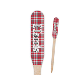 Red & Gray Plaid Paddle Wooden Food Picks - Double Sided (Personalized)