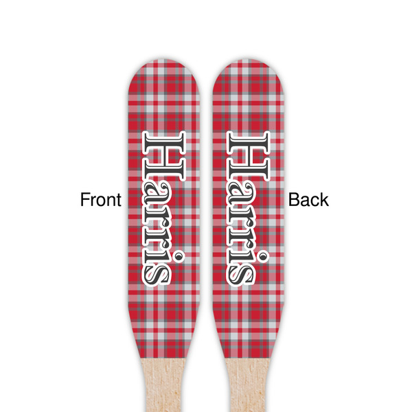 Red & Gray Plaid Wooden Food Pick - Paddle - Double Sided - Front & Back