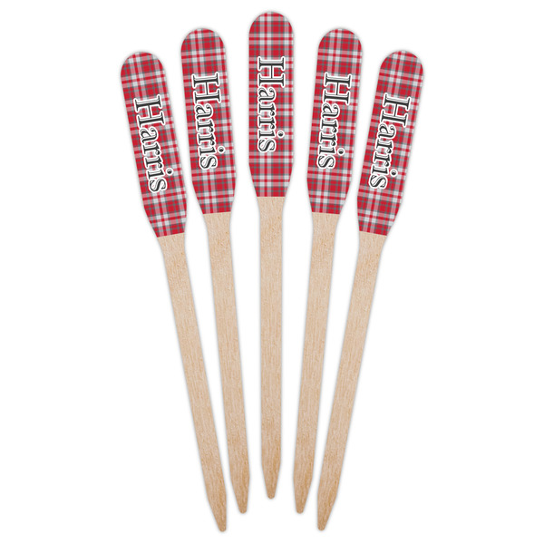 Red & Gray Plaid Wooden Food Pick - Paddle - Fan View