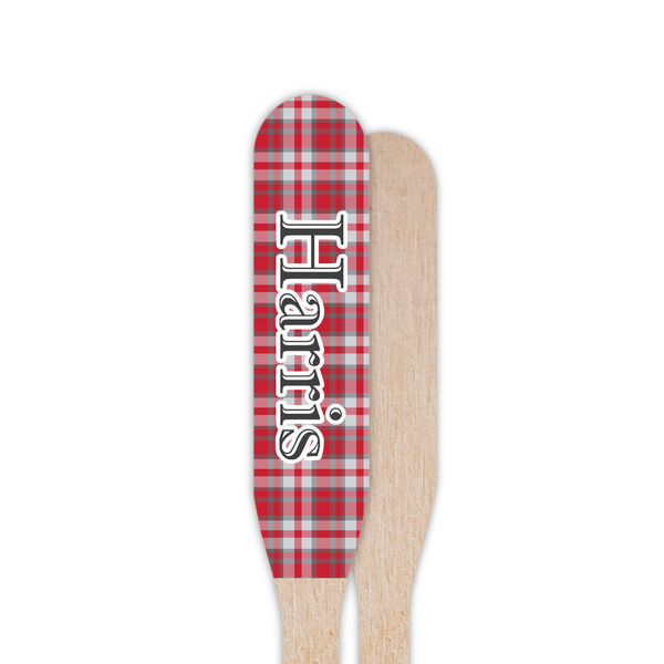 Red & Gray Plaid Wooden Food Pick - Paddle - Single Sided - Front & Back