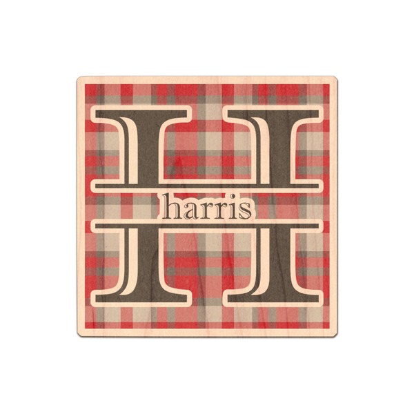 Custom Red & Gray Plaid Genuine Maple or Cherry Wood Sticker (Personalized)