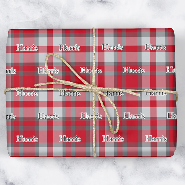 Custom Red & Gray Plaid Wrapping Paper (Personalized)