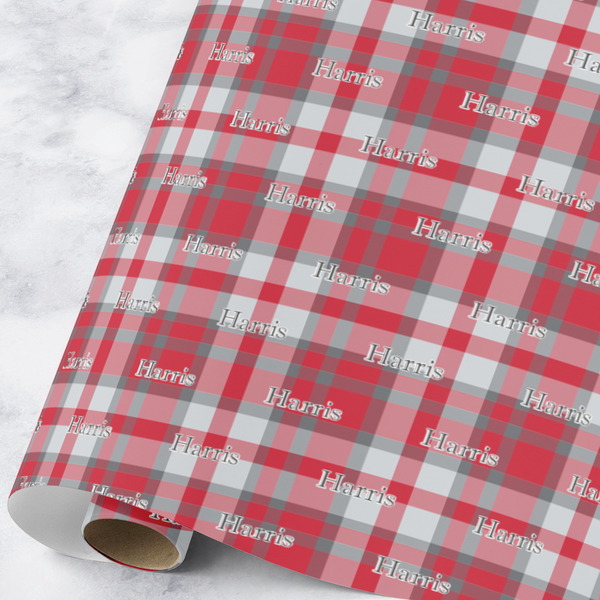 Custom Red & Gray Plaid Wrapping Paper Roll - Large (Personalized)