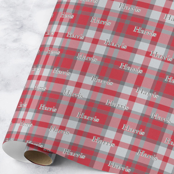 Custom Red & Gray Plaid Wrapping Paper Roll - Large - Matte (Personalized)
