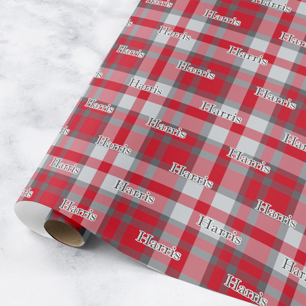 Custom Red & Gray Plaid Wrapping Paper Roll - Small (Personalized)