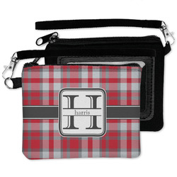 Red & Gray Plaid Wristlet ID Case w/ Name and Initial