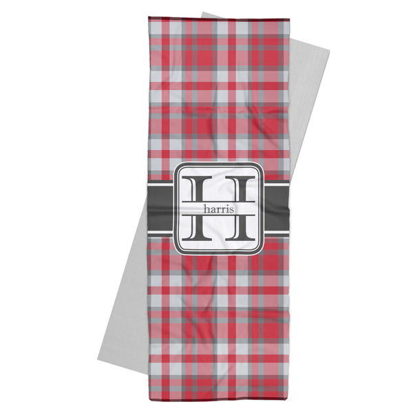 Custom Red & Gray Plaid Yoga Mat Towel (Personalized)