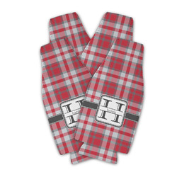 Red & Gray Plaid Zipper Bottle Cooler - Set of 4 (Personalized)