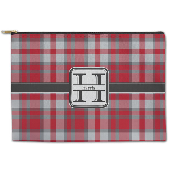 Custom Red & Gray Plaid Zipper Pouch - Large - 12.5"x8.5" (Personalized)