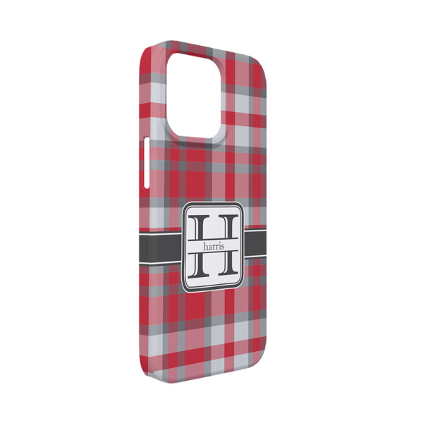 Custom Red & Gray Plaid iPhone Case - Plastic - iPhone 13 Mini (Personalized)