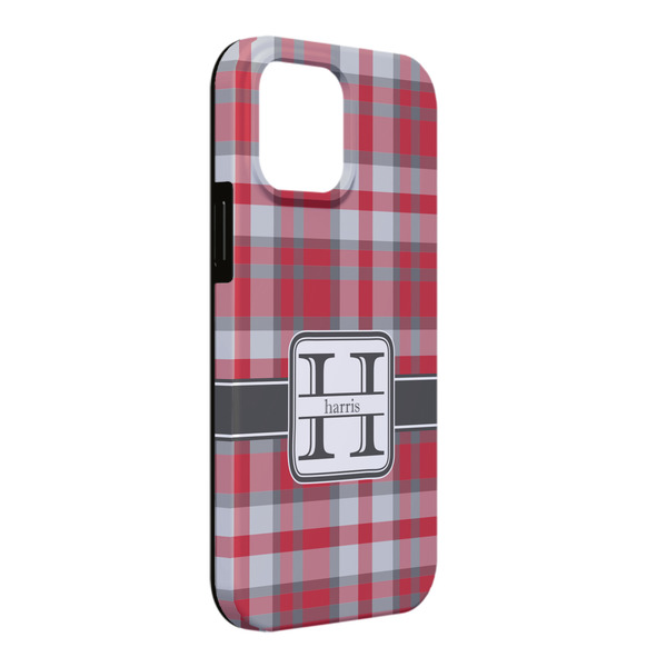 Custom Red & Gray Plaid iPhone Case - Rubber Lined - iPhone 13 Pro Max (Personalized)